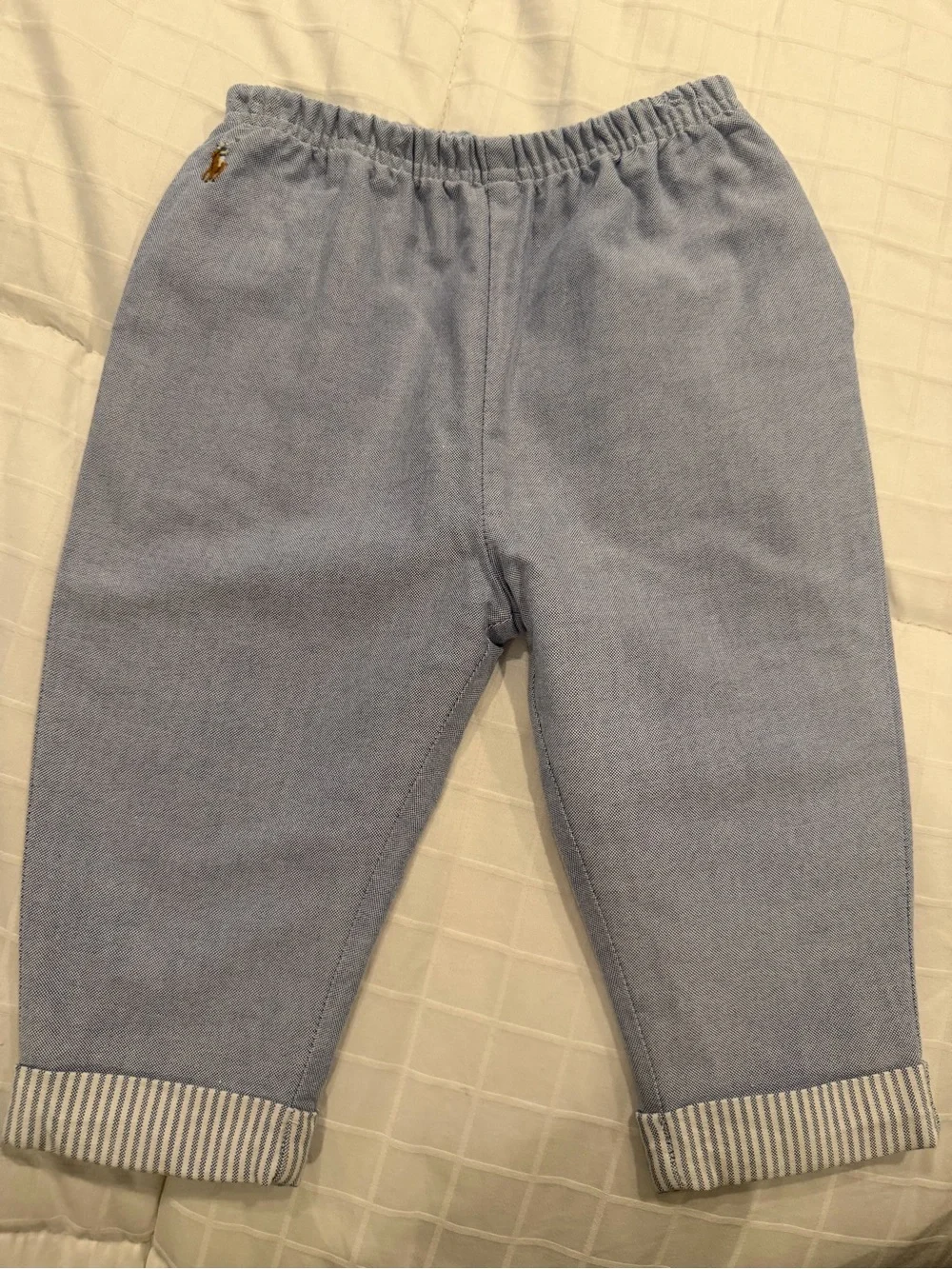 Ralph Lauren Light Blue Striped Baby Pants with Elastic Waist